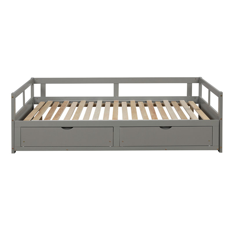Freland Kids Daybed with Trundle with Drawers, Gray