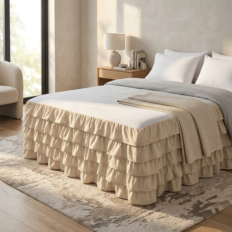 Multi-Ruffle King Bed Skirt, Beige