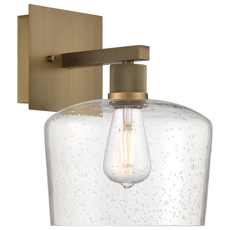 Abdulkhalid LED Wall Sconce - Seeded Glass - Replaceable LED, Antique Brushed Brass