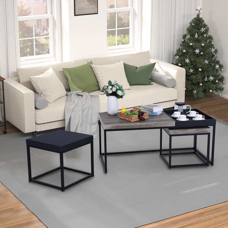 Ensemble de tables basses 3 pièces Alpha Home, Gris/noir