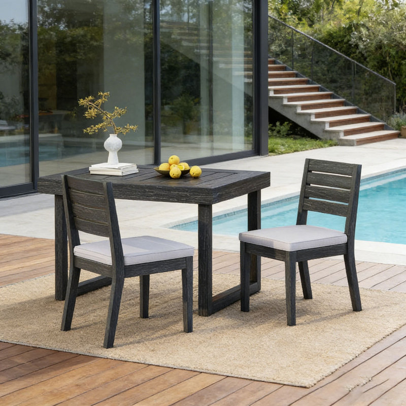 Chaise d'extérieur sans accoudoirs en bois d'acacia avec coussins, Gris clair