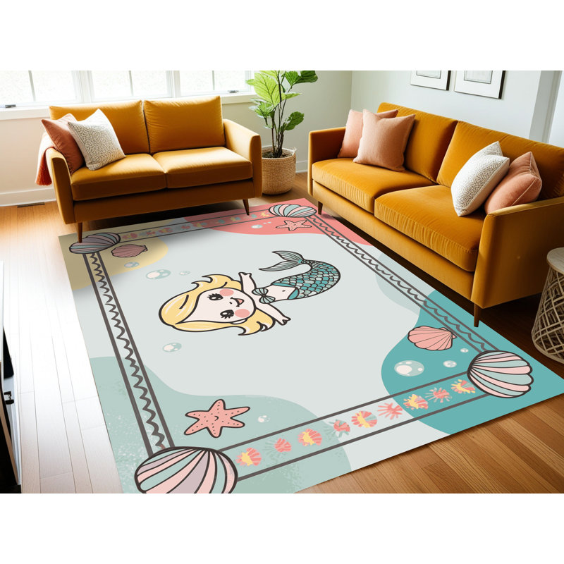 Tapis lavable pour enfants Sunside Sails Mermaids Ocean_Mer022, Rectangle 5 pi x 7 pi