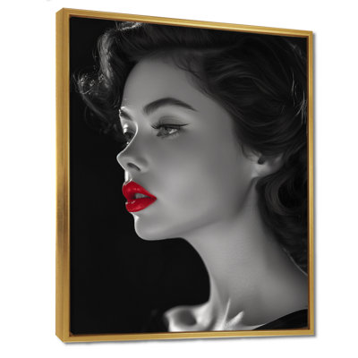 «Black and White Hollywood Woman with Red Lips - Fashion Woman», reproduction d'art sur toile