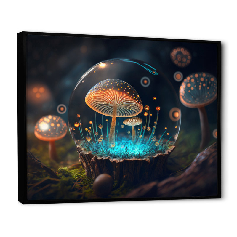Ancienne alchimie - Champignons magiques I - Reproduction, H 34 po x l 44 po x P 1,5 po, Cadre flottant noir