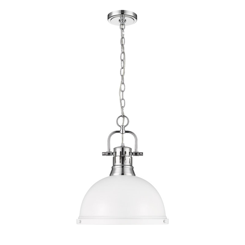 Luminaire suspendu 1 lumière avec chaîne Aljona, H 16,875 po x l 14 po x P 14 po, Blanc, Chrome