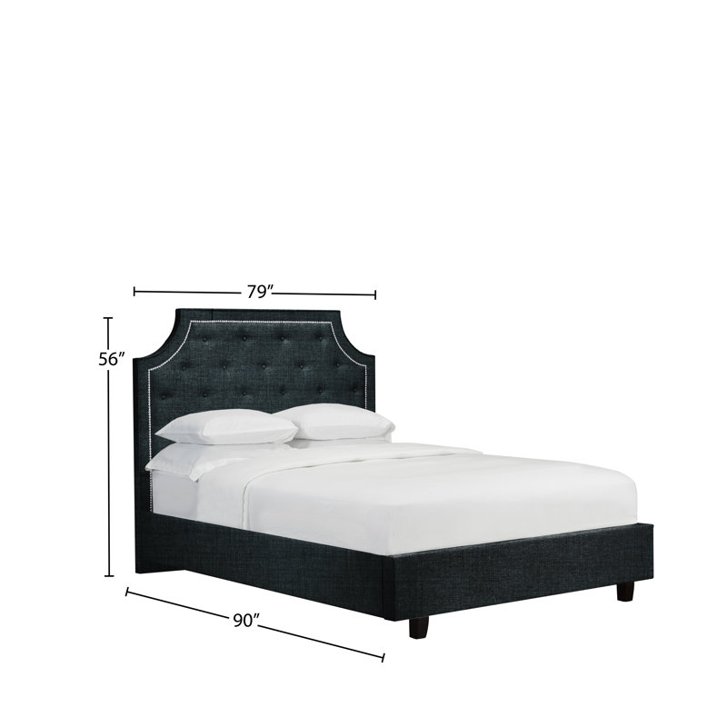 Lit plateforme tapissier avec rangement Stough, Très grand, Lin - denim