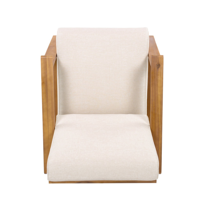 Ensemble de 2 chaises longues pour patio, fauteuil club d'extérieur avec coussin beige et structure en bois d'acacia teck
