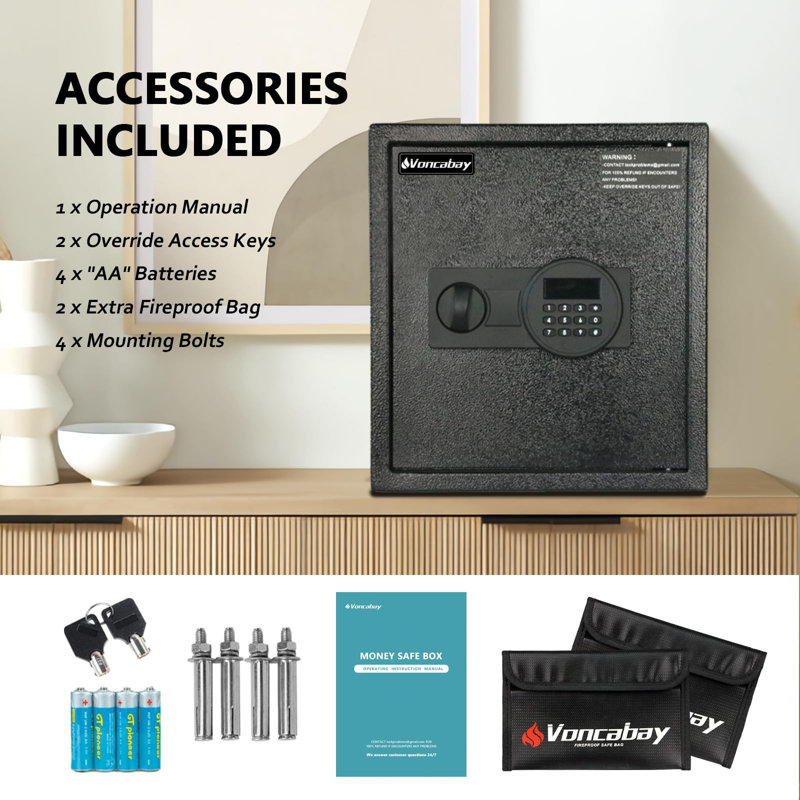 Digital Home Security Safe with Electronic Keypad, Removable Shelf and 2 Storage Bags