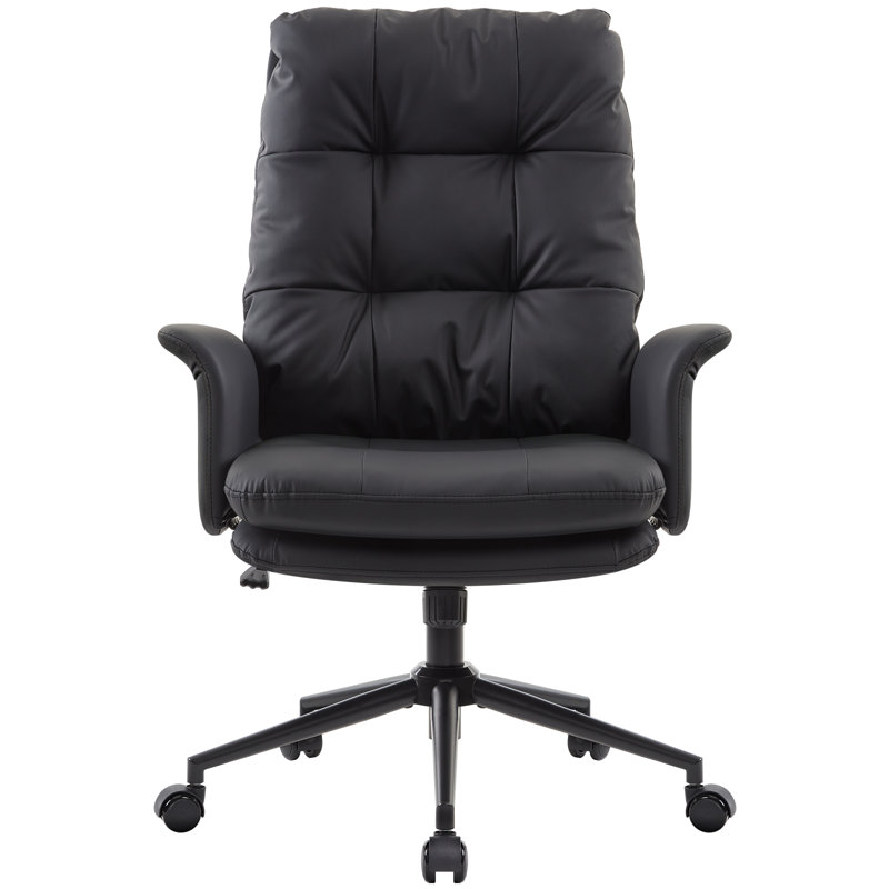 Desk Chair Comfy,Executive Office Chair,Home Office Desk Chair,Double Cushioned PU Leather Computer Chair,Ergonomic High Back Office Chair with Arms and Wheels for Home Office Bedroom
