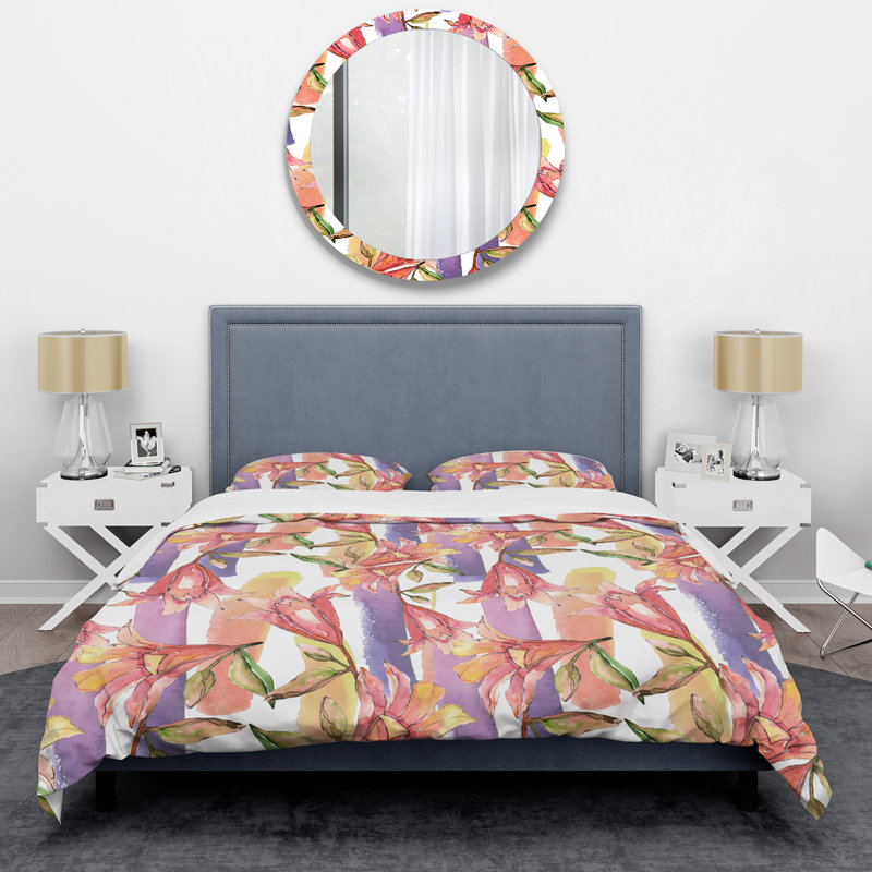 Multicolore fleur tropicale - ensemble de housse de couette floral - polyester microfibre
