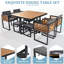 Ensemble de salle à manger de jardin en bois d'acacia de 9 pièces GO, ensemble de patio extérieur peu encombrant, 4 chaises rembourrées et 4 repose-pieds et 1 table carrée, pour la cour, le jardin, la terrasse et le bord de la piscine, gris-2092336790-2092336789