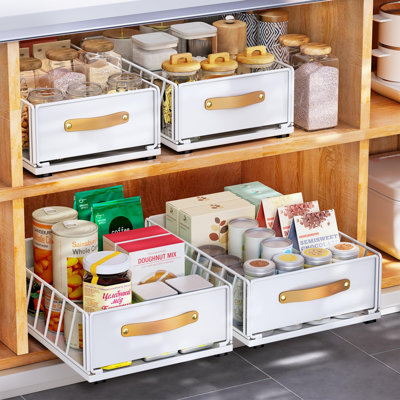 Pull-Out Cabinet Organizer, Fixed With Adhesive Tape, Heavy-Duty Sliding Cabinet Shelf Drawer Storage, Sliding Mesh Cabinet Basket With Handle, For Ki