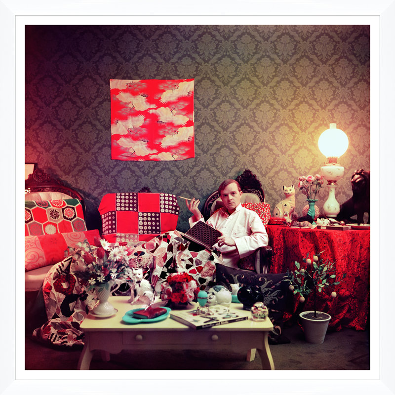 Capote At Home Print by Slim Aarons, White Single Picture Framed, 51.5" H x 51.5" W x 1.5" D