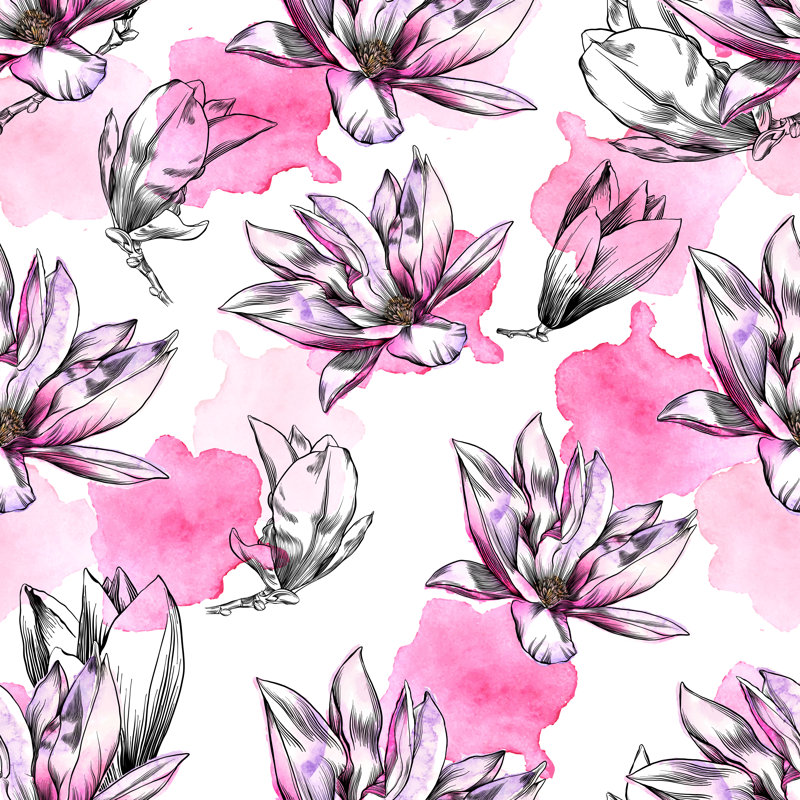 Seamless Magnolia Flower Pattern by Andrea_Hill - Wrapped Canvas Print, 122cm H x 122cm W