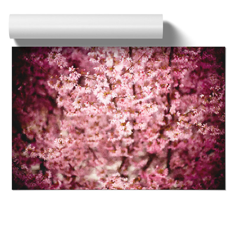 Pink Cherry Blossom Flowers Painting - Frameless Print, 21cm H x 30cm W x 0.1cm D