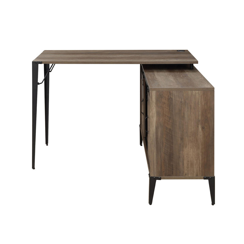 Bureau d'écriture en L avec armoire latérale, Chêne rustique / noir