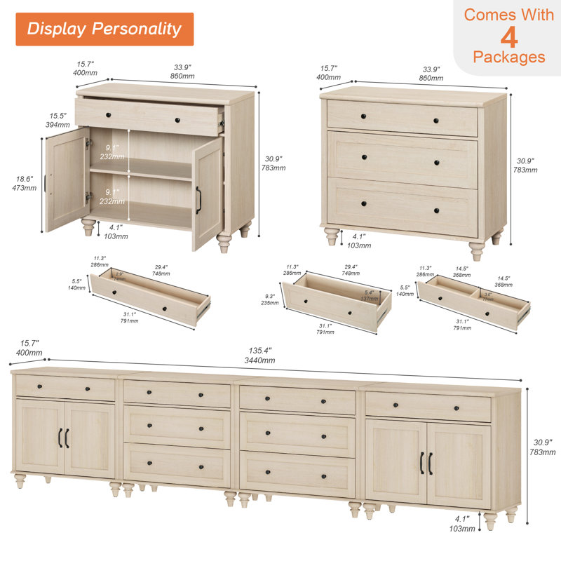 TV Stand For Tvs Up To 105 Inch, Wood TV Console Table For 65-100 Inch TV, Entertainment Center With Door & Drawer, Light Oak