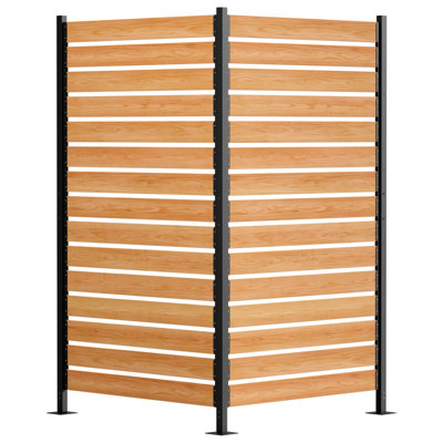 Outdoor Iron & Wood Louvre Fence Panels, Freestanding Privacy Screen, Single Panel Design, Multiple Sizes with Ground Stakes and Black Option