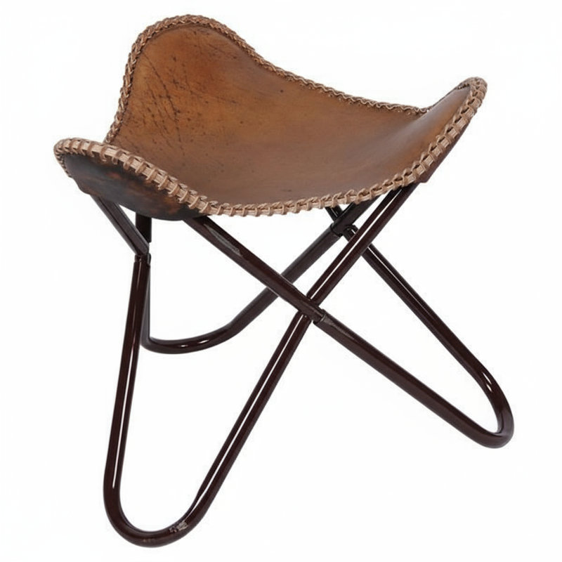 Tabouret en cuir trépied