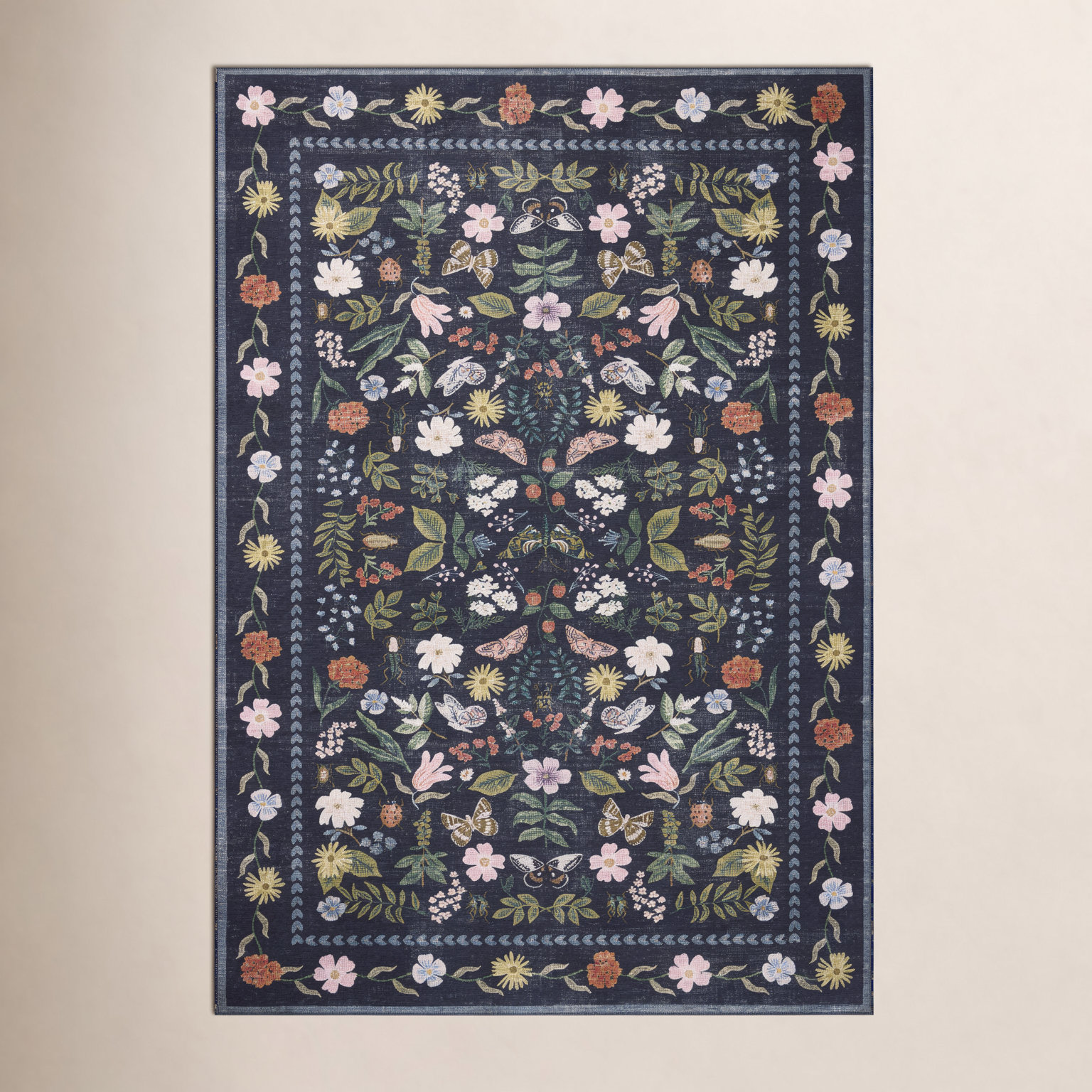 Rifle Paper Co. x Loloi Canopy Black Floral Rug, Rectangle 5' x 7'6"
