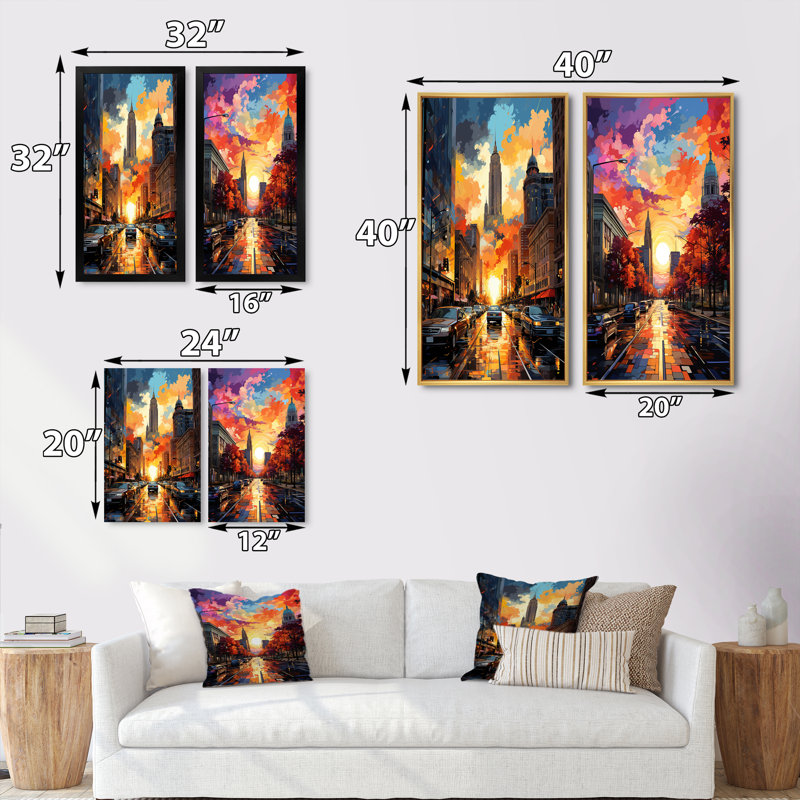 «City Detroit Popart», 2 pièces sur toile, Encadrement brun, H 20 po x l 24 po