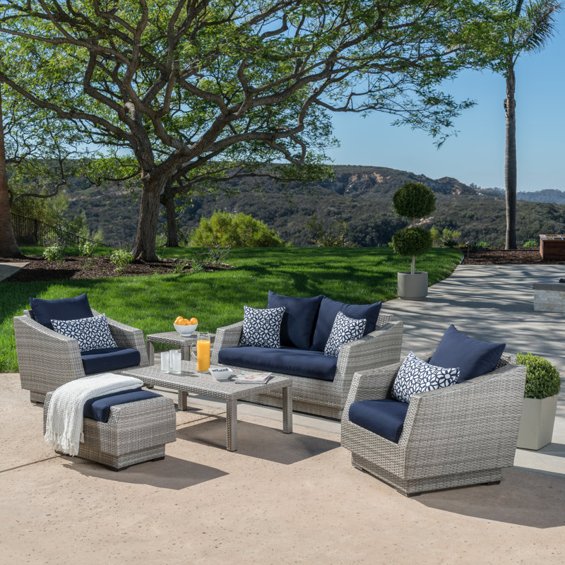 Ensemble de canapé de patio en aluminium avec coussins Sunbrella Fionnula, Toile bleu marine Sunbrella®