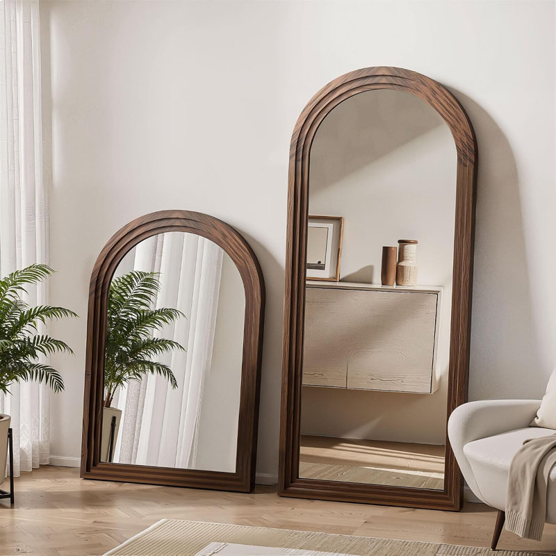 Miroir sur pied arqué en bois naturel, 55 x 24 pouces, Tan