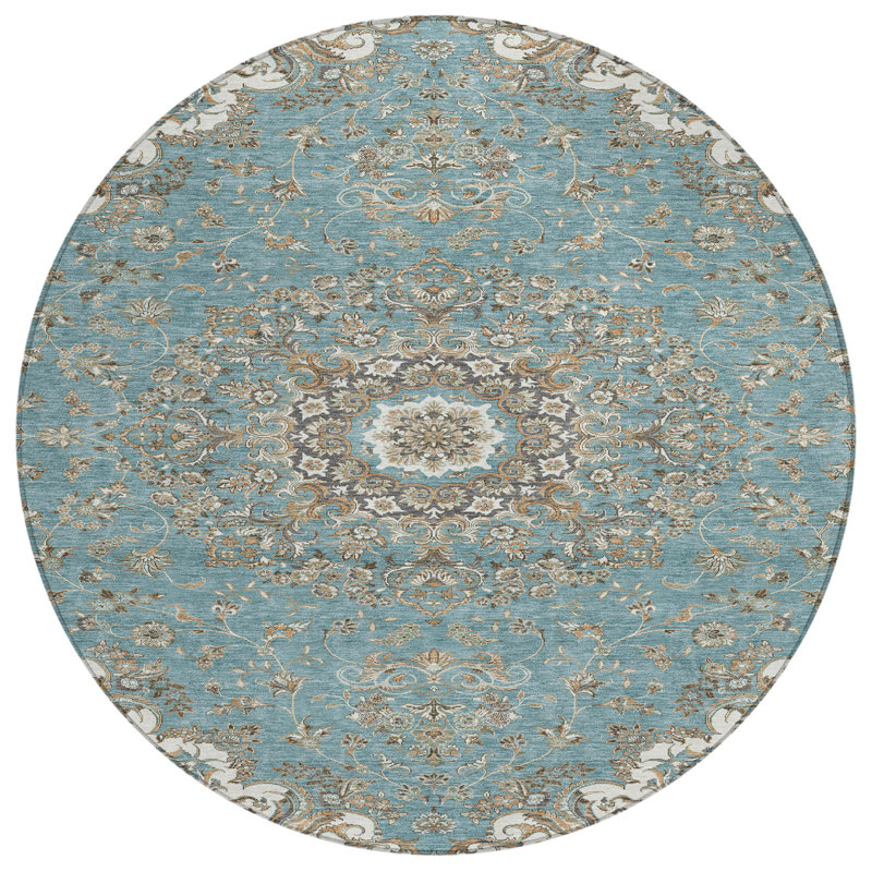 Machine Washable Indoor/Outdoor Chantille ACN2495 Global Rug, Teal, 8' Round