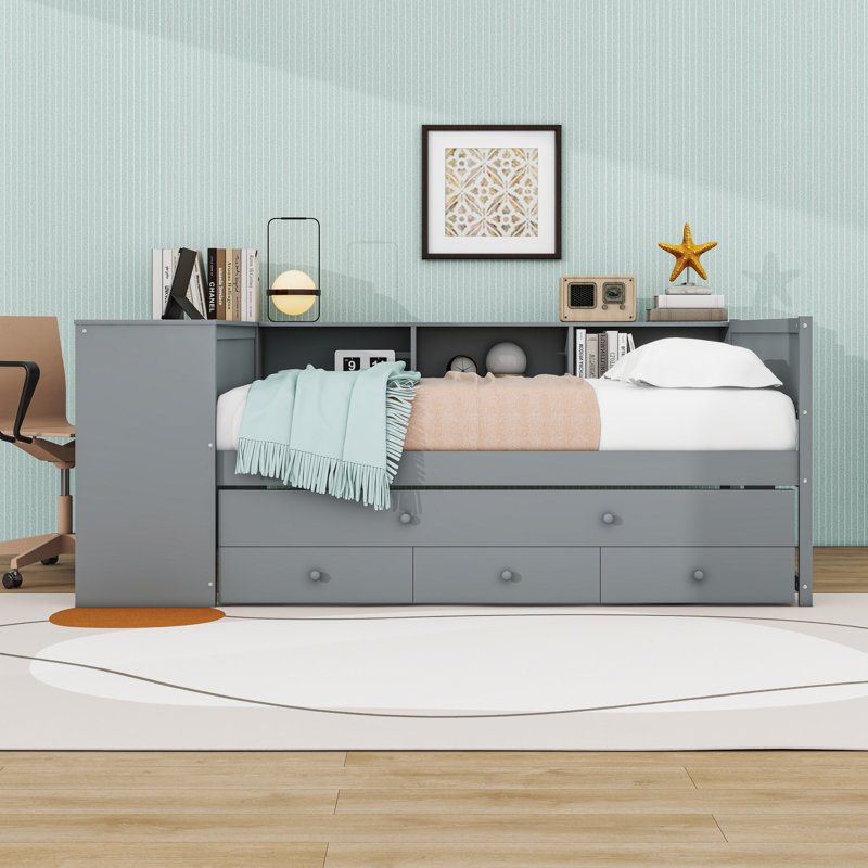Daybed with Built-in Storage Drawers and Twin Trundle,Desk, White, Full / Double