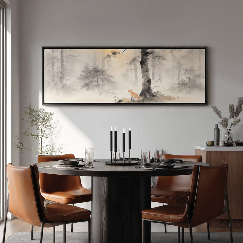 Grande toile encadrée - Décoration Renard et Écureuil Forêt Brumeuse - 152 x 51 cm, 152 x 76 cm, H 20 po x l 60 po, Noir
