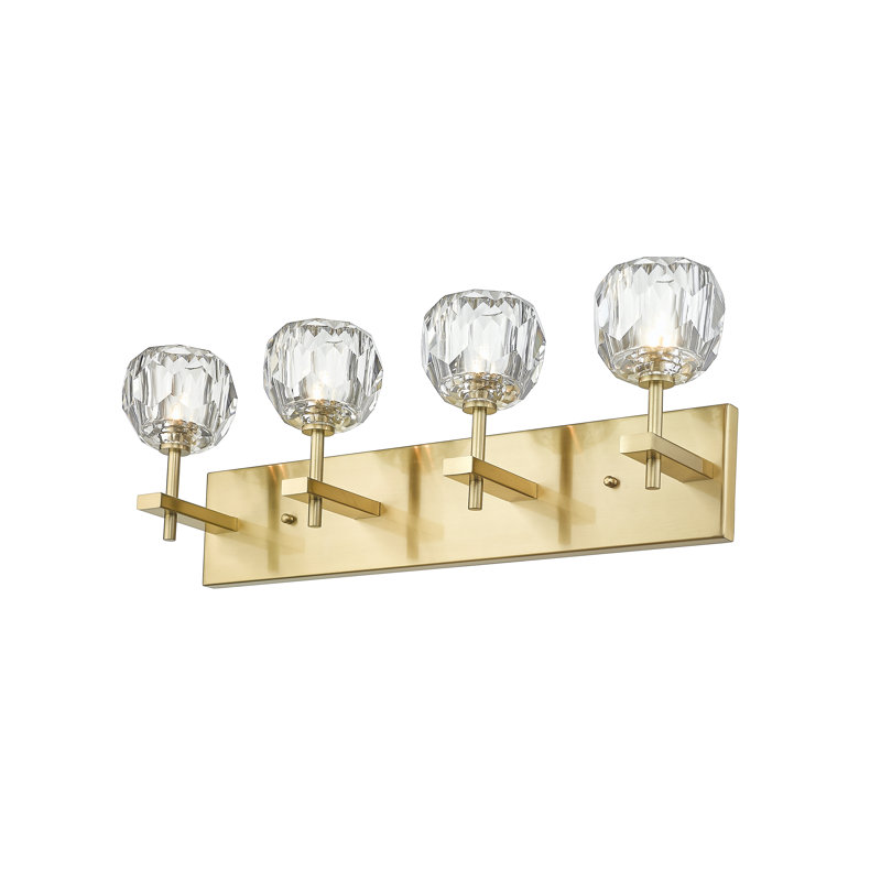 4-Light Gold Wall Sconce With Clear Crystal Shades, Gold