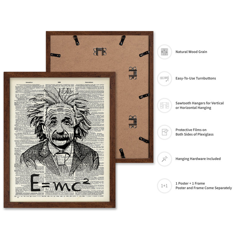 Albert Einstein, Poster, 08"H x 10"W, Brown Framed