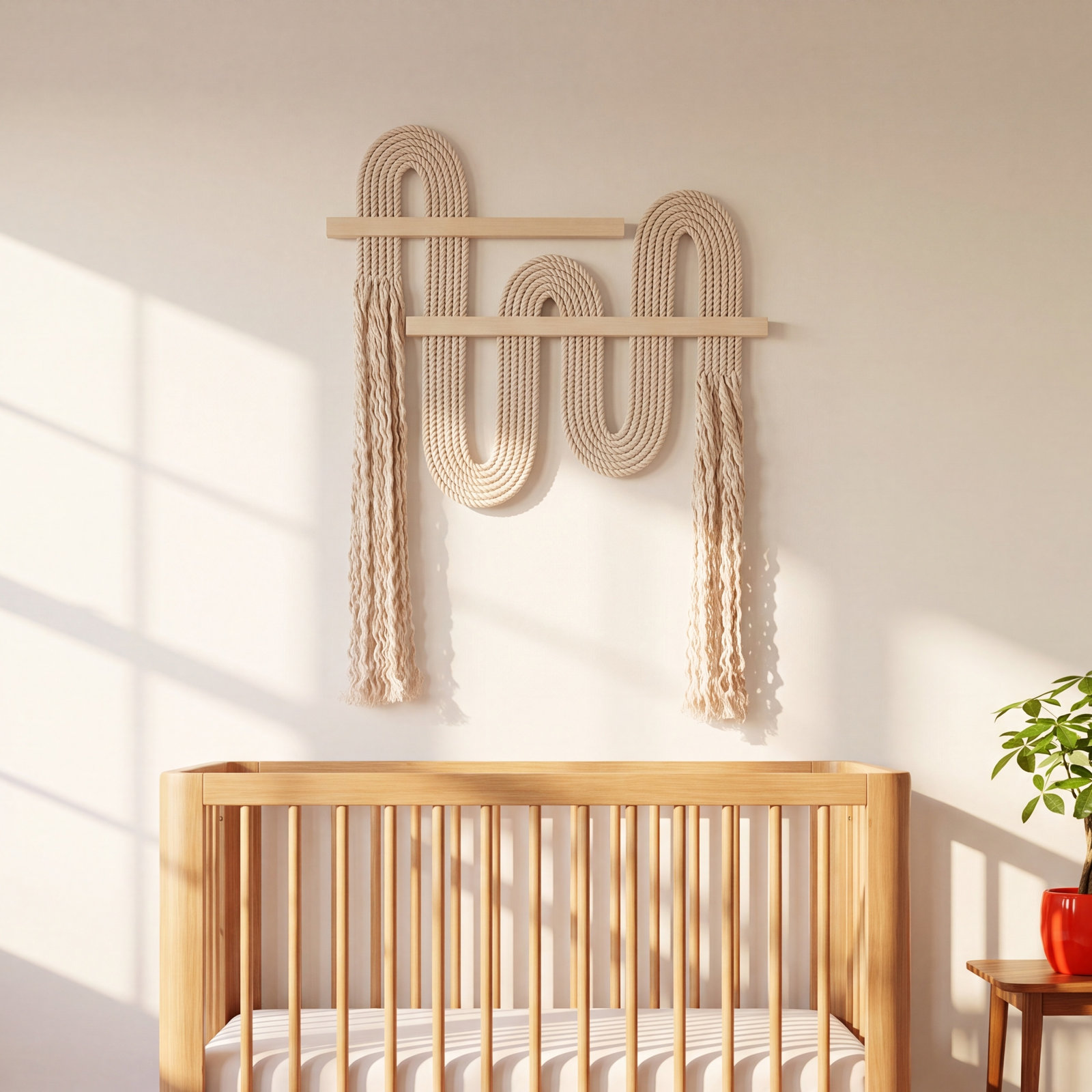 Vibrato Hand-Woven Cotton Wall Hanging, Ivory/Natural Wood