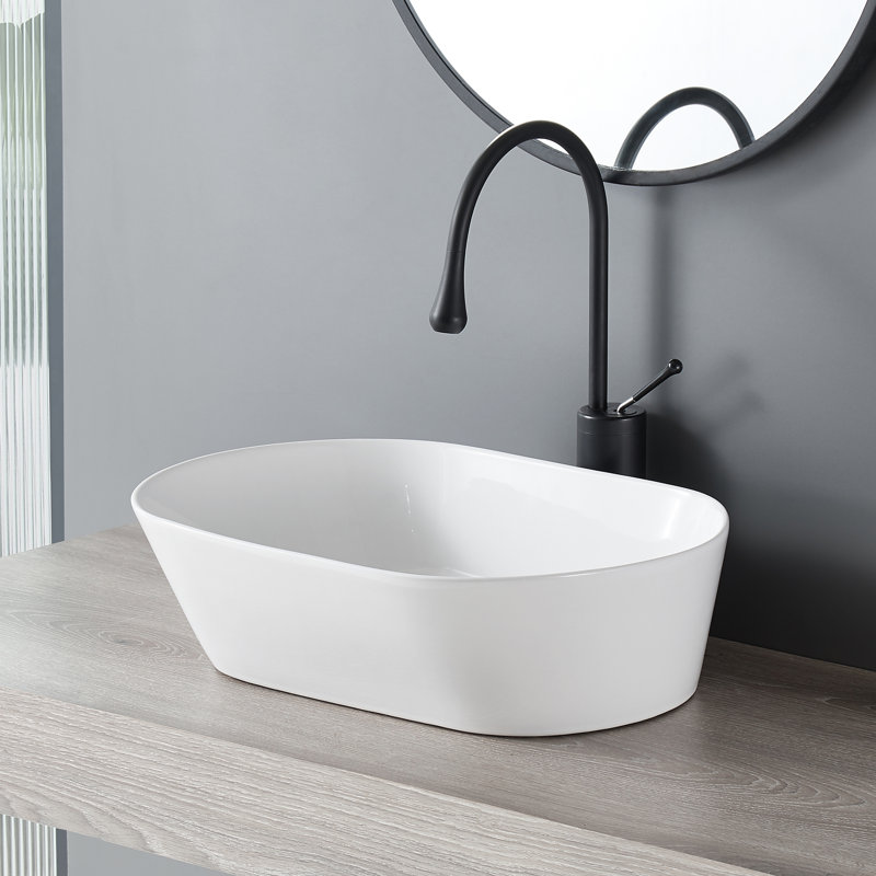 Lavabo de comptoir rectangulaire en céramique encastré de comptoir H 6,10 po Twowa Home, résistant aux taches, aux égratignures, aux fuites, Art Basin
