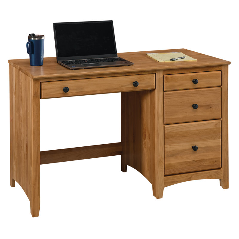 Bureau en bois massif à 4 tiroirs Malani, Naturel