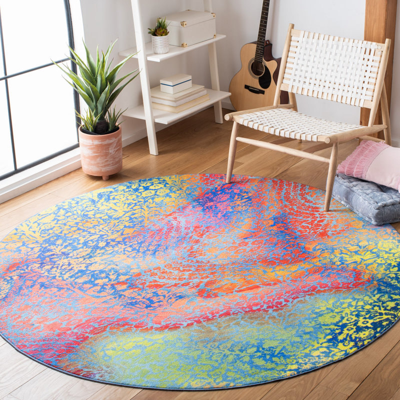 Darcy Performance Machine Washable Abstract Rug, Round 6'7"