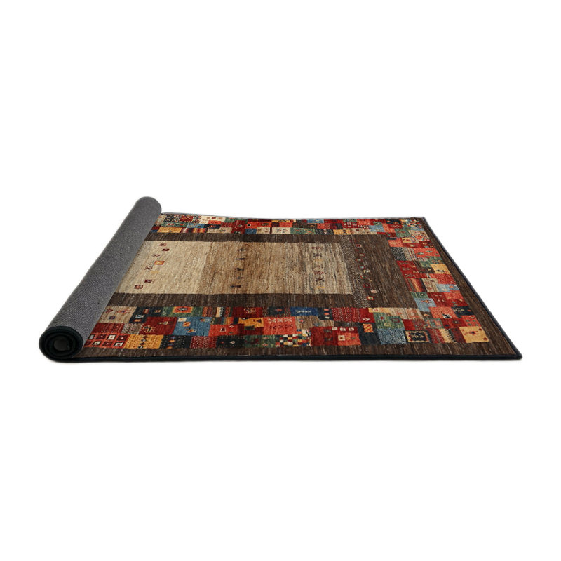 Tapis rouge/vert/brun zone contemporaine, Rond 8 pi