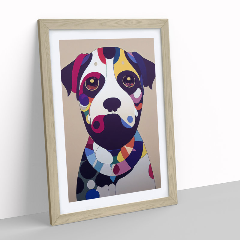 Artistic Dog Abstract - Single Picture Frame Print, 34cm H x 25cm W x 2cm D, Oak Framed