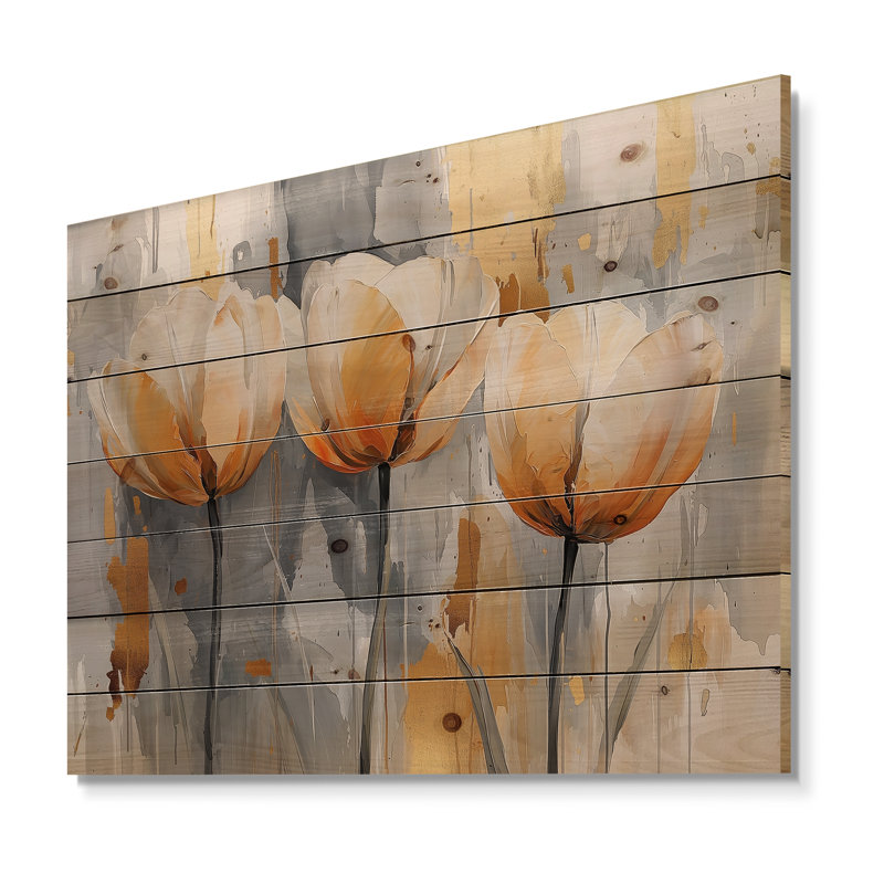 Winter Hues Tulips Field Horizon I - Tulips Wood Wall Decor - On Natural Pine Wood, 30" H x 40" W x 0.78" D