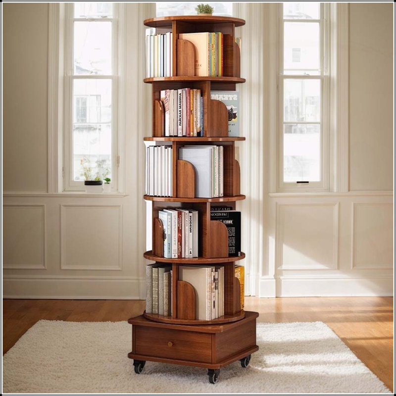 Versatile Rotating Bookshelf for Various Rooms, Enhancing Storage and Organization, Walnut Brown