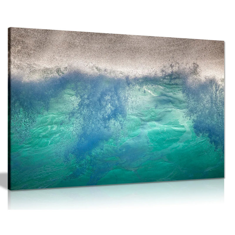 Abstract Turquiose Waves On Beach - Wrapped Canvas Painting, 20cm H x 31cm W