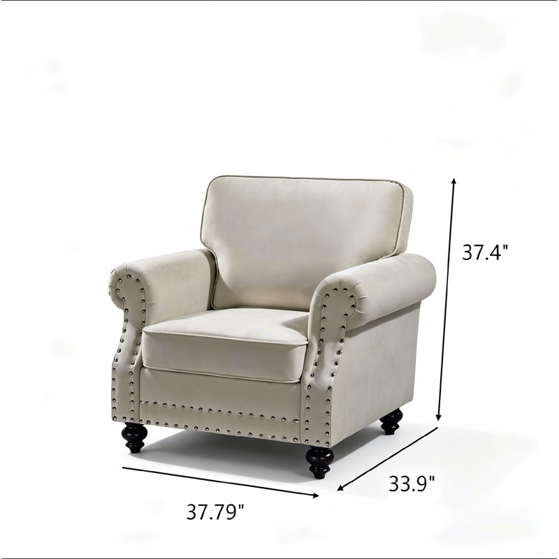 Chaise d'appoint classique en velours avec pieds tournés en bois massif et fauteuil rembourré, Velours beige