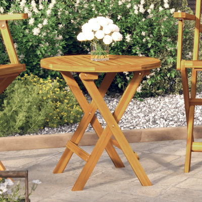 Round Acacia Solid Wood Outdoor Patio Table - 46 cm W 46 cm D