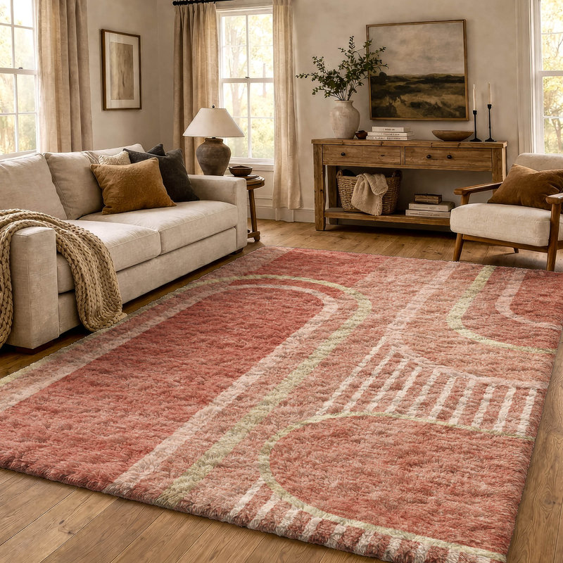 Premium Machine Washable Dream Shag ADS532 Art Deco Rug, 8' x 10', Salmon