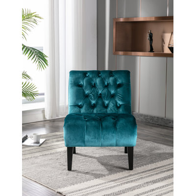 COOLMORE Fauteuil de salon / fauteuil de loisirs moderne en velours sans accoudoirs, fauteuil rembourré en tissu avec pieds en bois pour chambre à coucher, salon, bureau (velours bleu sarcelle)