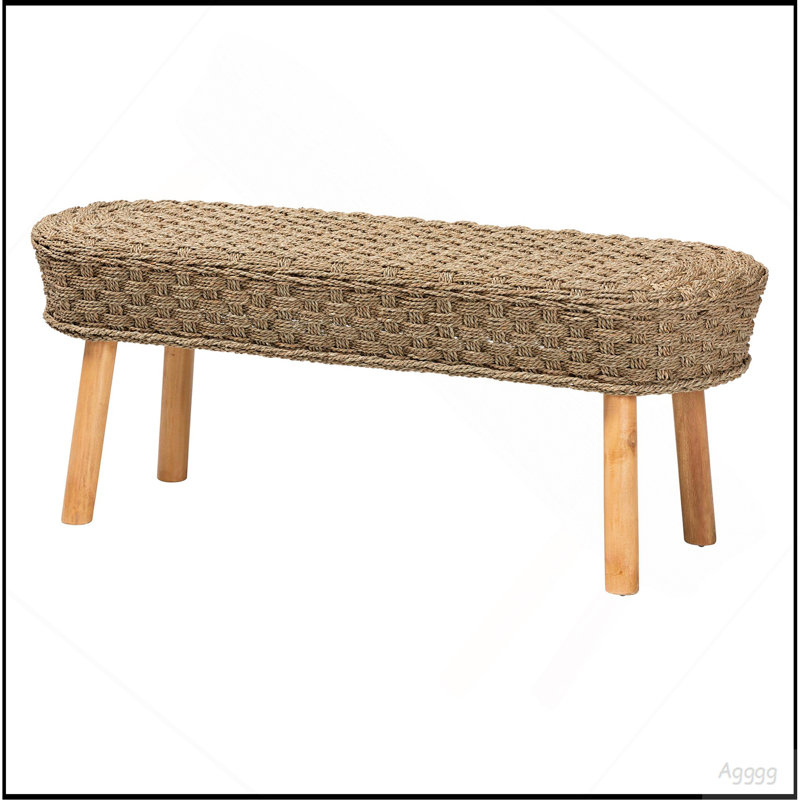 Banc d'appoint moderne bohème en jonc de mer naturel et bois d'acacia