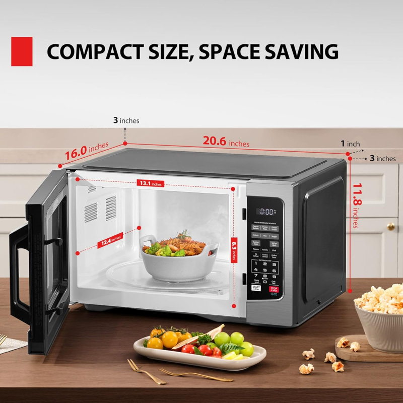 Micro-onde de comptoir 1,2 pi3, capteur intelligent, 12 fonctions automatiques, fonction sourdine, argenté, 1100 W