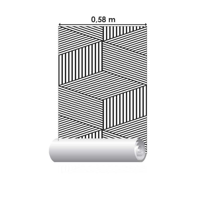 Rouleau de papier peint adhésif Meilany, Blanc / noir, L 126 po x l 24 po