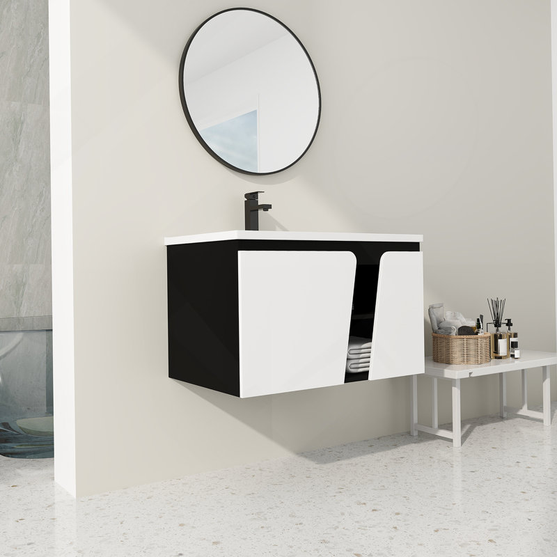 Meuble-lavabo mural flottant 32 po avec lavabo simple et porte d'armoire à fermeture en douceur 32 po