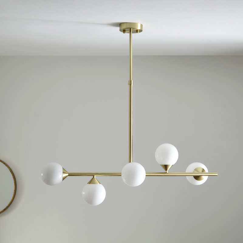 Bendeguz 5 - Light Chandelier, Satin Brass, Gloss White Glass